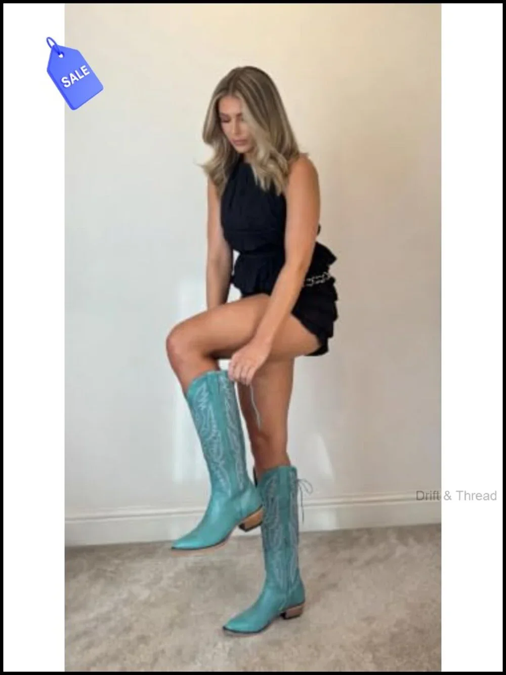 Over the Knee Cowboy Boots Women Adjustable Thigh High Block Heel PU